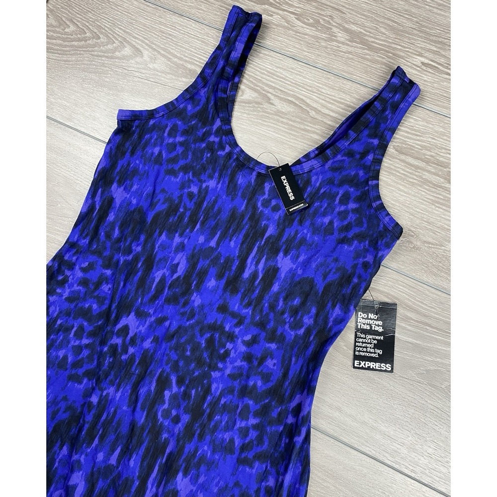 Express Women's Sleeveless Leopard Print Mini Dress Tank‎ Blue Black Large New